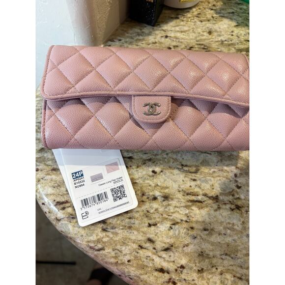 Chanel Authentic Caviar Pink Quilted Long Flap Wallet MSRP $1375 - Picture 1 of 10